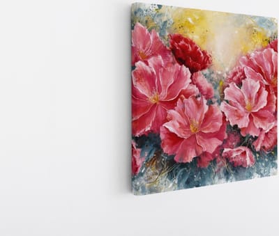 Saammp Canvas Schilderij - Roze abstracte bloemen - 20x20 - Foto op canvas - Wanddecoratie - Muurdecoratie Woonkamer - Kantoor Decoratie