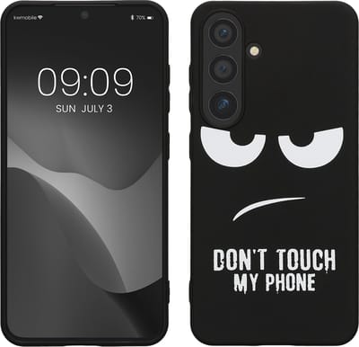 kwmobile telefoonhoesje geschikt voor Samsung Galaxy S24 - Hoesje voor smartphone in wit / zwart - Backcover van TPU - Don't Touch My Phone design