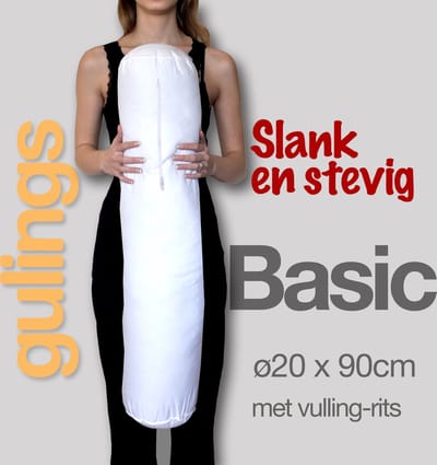 Guling Basic Rolkussen zonder sleeve - Body pillow ø20 x 90 cm, Slank en Stevig, Extra Ondersteuning voor Zijslapers, met Bijvulritsje