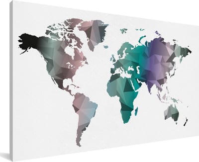 Grote wanddecoratie - Artistieke wereldkaart kleur canvas - 200x100 cm - XXL decoratie