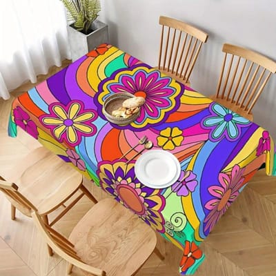Bloemen Regenboog Rechthoekige Tafelkleed voor Tafeldecoratie Vakantiefeest Waterdicht Herbruikbaar Tafelkleed voor Tafels Keuken Eetkamer 90x140cm