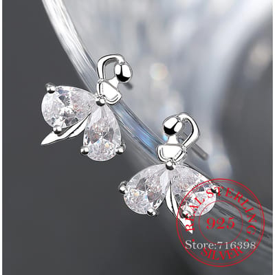 925 Sterling Zilver Kristal Balletsluiting Oorbellen Mode Sieraden Voor Vrouwen Kerstcadeau pendientes aretes de mujer gray