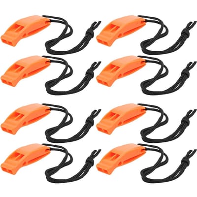 Sifflet multifonction à double fréquence en plastique KS-923 pour sports nautiques, survie d'urgence en plein air, 8 pièces orange