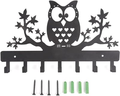 Sleutelhouder Uil - Decoratief rek - Muren Organiseren - Vintage Design - 7 Haken - Zwart