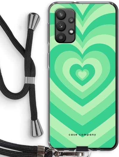 Case Company® - Hoesje met koord geschikt voor Samsung Galaxy A32 4G hoesje met Koord - Hart Groen - Telefoonhoesje met Zwart Koord - Bescherming aan alle Kanten en Over de Schermrand