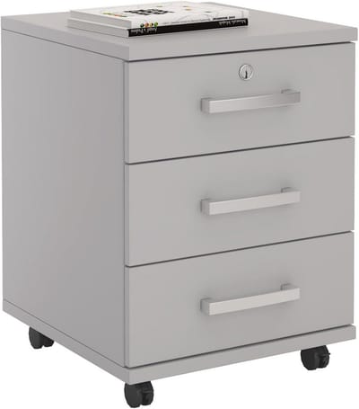Rolcontainer kantoorkast lichtgrijs afsluitbaar met 3 laden 44 x 58 x 45 cm