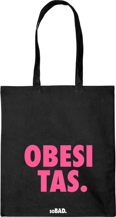 Draagtas Obesitas - fluor roze - katoenen tas - soBAD. - met leuke grappige tekst
