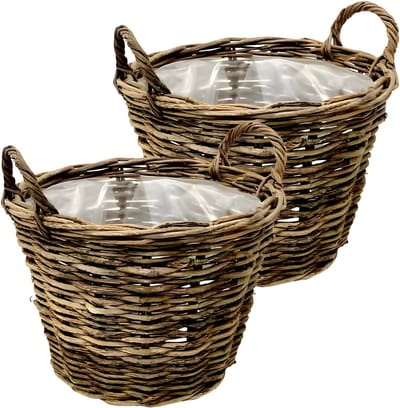 Van der Leeden Opbergmand Twijg - 2x - bruin - rond - 42 x 32 cm - gevlochten twijg - mand - opbergen