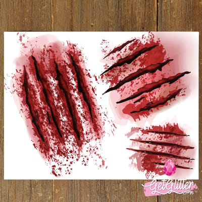 GetGlitterBaby® - Krabwonden Tattoo / Halloween Decoratie Versiering / Carnaval Schmink Make Up Plak Tattoos Bloed / Tijdelijke Nep Tatoeage