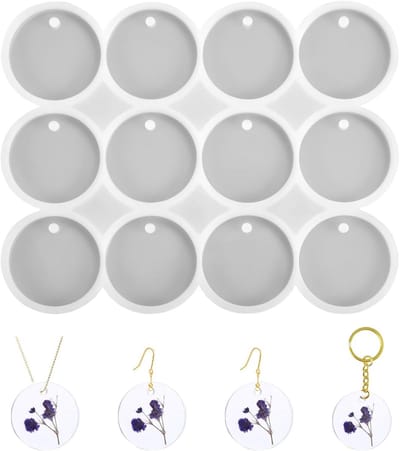 12 Stuks Siliconen Mallen voor Epoxyhars - Ronde Mallen met Gat voor Ketting- en Oorbellenpendants - DIY Set voor Creatieve Projecten