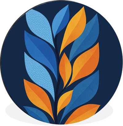 WallCircle - Wandcirkel - Muurcirkel - Abstract - Bladeren - Blauw - Aluminium - Dibond - 30x30 cm - Binnen en Buiten