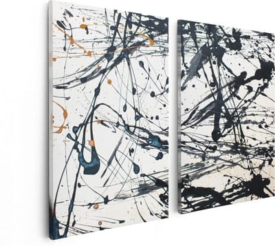 Artaza Canvas Schilderij Tweeluik Abstracte Kunst van Zwarte Verf - 80x60 - Foto Op Canvas - Canvas Print