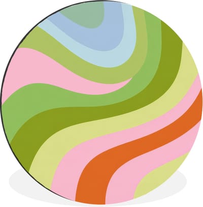 WallCircle - Wandcirkel - Muurcirkel - Lijnen - Pasteltinten - Golvend - Aluminium - Dibond - 30x30 cm - Binnen en Buiten