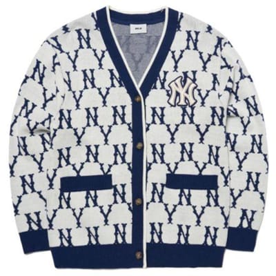 MLB Basic Logo Serie Kleurblok Bloemenprint Gebreide Trui Unisex trui Blauw Wit 3AKCM0121-50CRS L white