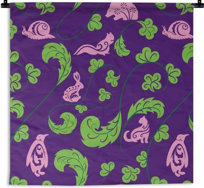 Wandkleed - Wanddoek - Bladeren - Dieren - Patronen - 90x90 cm - Wandtapijt