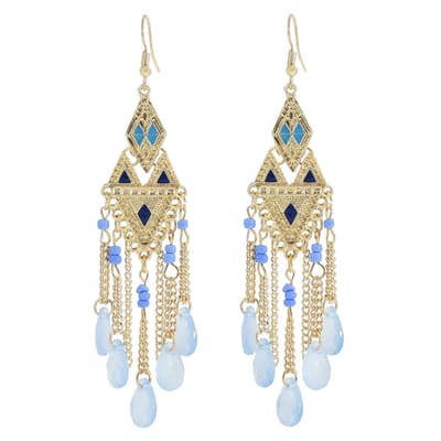 Fako Bijoux® - Oorbellen - Bohemian - Boho Drops - Goudkleurig - Lichtblauw