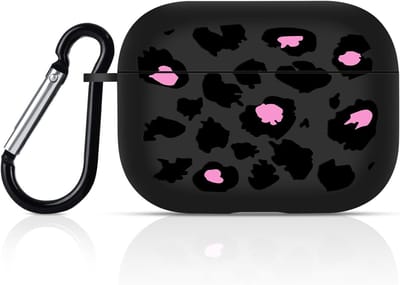 Zwarte Luipaard Design Hoes voor AirPods Pro 3 met Carabiner Sleutelhanger, Schokbestendig en Stofdicht TPU Bescherming
