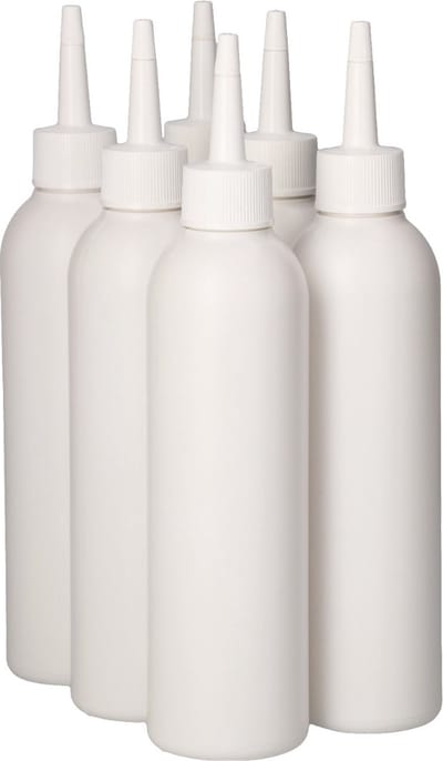 6 x 250 ml ronde fles HDPE wit + Tuitdop wit- BPA Vrij - Niet Breekbaar - Plastic Flesjes Navulbaar - Met Dop - Lege Flessen - 6 stuks