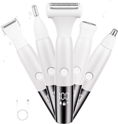 Elektrische Ontharingsapparaat - Gezicht Trimmer - Haren Verwijderen - 5-in-1 Functionaliteit - IPX7 Waterdicht - Wit