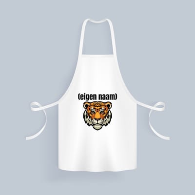 Akyol - tijgerkop met eigen naam Keukenschort - Tijger - dieren liefhebber - iemand die houdt van tijgers - verjaardag - cadeau - kado - geschenk - 82 bij 71 cm