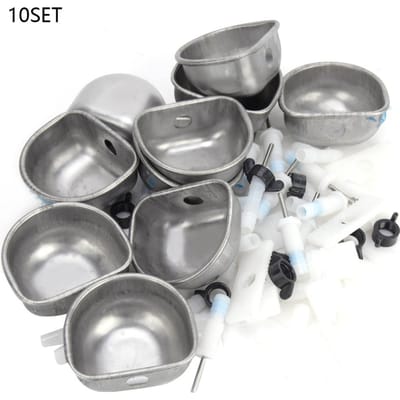 10 Ensembles Acier Inoxydable Abreuvoir Lapin Bol d'Eau Potable Accessoires d'Alimentation pour Martre Renard(Une gray