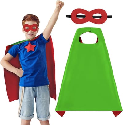 Superhelden Cape Kostuum voor Kinderen, 2 Stuks, Dubbelzijdige Cape met Masker, Halloween, Carnavalskleding, Cosplay, Superhelden Outfit voor Jongens en Meisjes