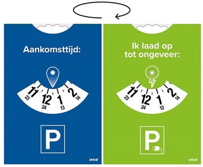 Parkeerschijf gecombineerd met resterende oplaadtijd electrische auto 2-zijdig Blauw/Groen 11x15 cm Polystyreen 0,4 mm