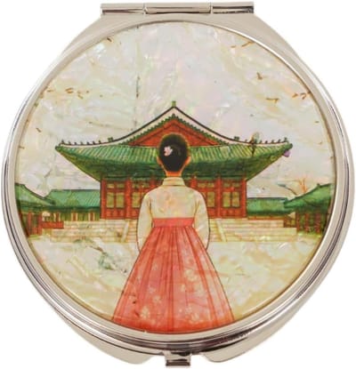 Compacte Spiegel - Make-up Spiegel Handspiegel - Make-up Aanbrengen - Parelmoer Inlay Design - Rond - Erfgoed Wandeling