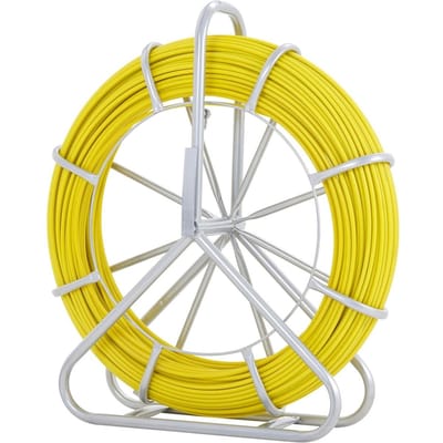 Tige d'insertion en fibre de verre, 600 pieds, 5/16 pouce, Pousseur de gaine Fishtape Tire-fil, Tige de passage de câble avec support bobine en acier, 3 têtes de traction, Outils d'insertion pour