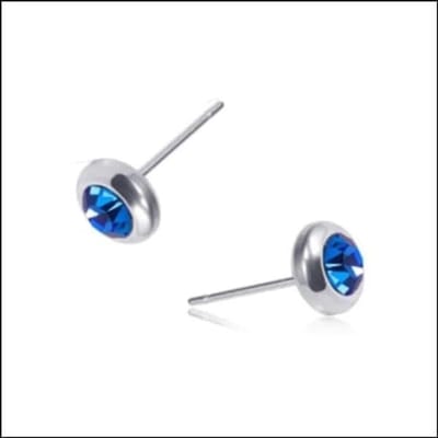 Aramat Jewels | Oorbellen | RVS Ronde Oorbellen met Zirkonia - Diverse Kleuren Studs | Zilverkleur / Blauw / 4mm | | | Staal | Kinderen, Volwassenen | Verkleurd niet