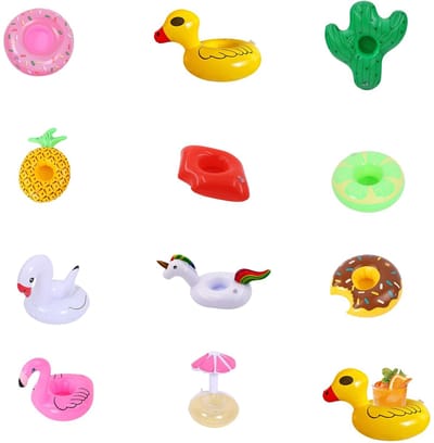 Dailygoods- Bekerhouders 11 Stuks - Opblaasbaar - Duurzaam PVC - Herbruikbaar - Kleurrijk - Perfect voor Zwembad/Strandfeesten - Drinkhouders
