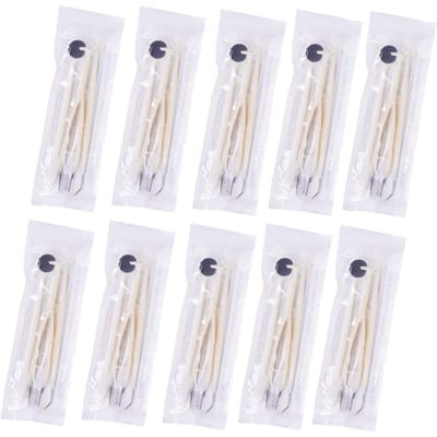 Lot de 10 Kits d'Outils Dentaires Jetables Miroir de Bouche Pince à Épiler Sonde Kit de Nettoyage Buccal pour Examen Dentaire white