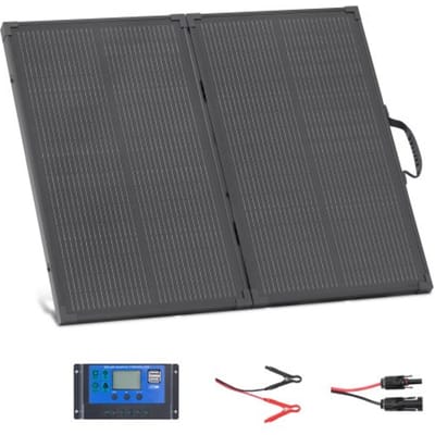 VEVOR Opvouwbaar Zonnepaneel 100w, 16bb N-Type Draagbare Monokristallijne Zonnemodule met Frame, 24% Rendement, Ip67, Oplader met 30a Pwm-Controller en Mc4-Uitgang voor Kamperen en Wandelen