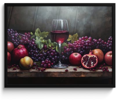Poster in lijst - Fotolijst 80x60 cm - Posters - Wijn - Fruit - Stilleven - Posterlijst zwart - Decoratie - Wanddecoratie woonkamer - Muurdecoratie slaapkamer
