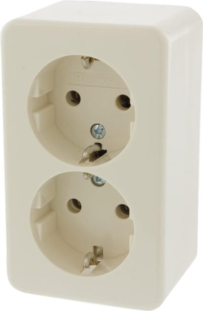 Berker Opbouw Stopcontact met Randaarde - 2-voudig - Crème