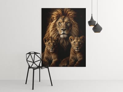 Canvas Schilderij Krachtige Leeuwenfamilie – Luxe Dieren Wanddecoratie 100x75 cm