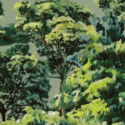 Natuur behang Profhome 791877-GU vliesbehang hardvinyl warmdruk in reliëf licht gestructureerd met bosmotief mat groen geelgroen dennegroen wit 5,33 m2