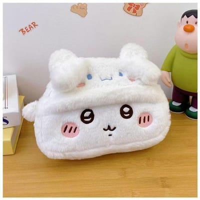 Trousse à Crayons Peluche Chiikawa Kawaii Douce Sac à Papeterie Peluche Grande Capacité Pochette à Maquillage Mignon Organisateur de Bureau Cadeau d'Anniversaire blanc