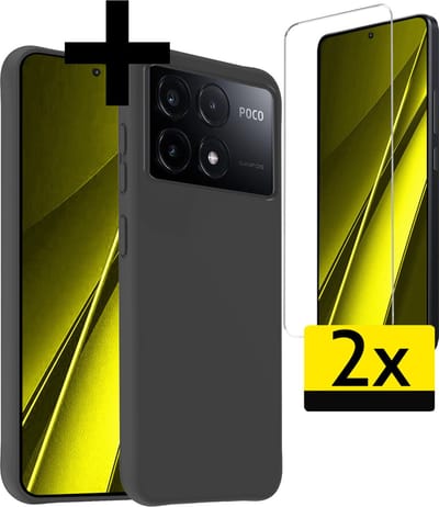 Hoesje - Met 2x Screenprotector - Geschikt voor Xiaomi Poco X6 Pro 5G - Sterk & Shockproof - Back Cover - Siliconen Case - Telefoon Hoes - Telefoonhoesjes - Zwart