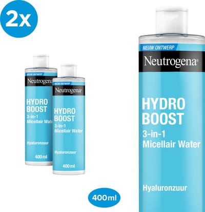 Neutrogena Hydro Boost 3-in-1 Micellair Water, Alcoholvrij en Dermatologisch Getest, Geschikt voor Alle Huidtypes, 2x400ml