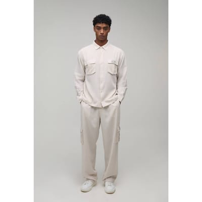 Linnen Regular Cargo Overhemd & Relaxed Broek Set | Natural | Size XS