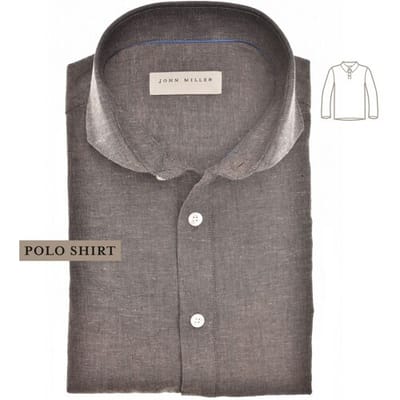 John Miller Polo Loose Fit Cutaway Collar Linnen Cotton Blend Donker Bruin / male