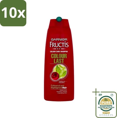 10 x Garnier - Fructis - Shampoo - Colour Last - 250 ml - Grootverpakking - Kleurbehoud - Gekleurd Haar - Antioxidant - Haarvoeding - Haarbescherming