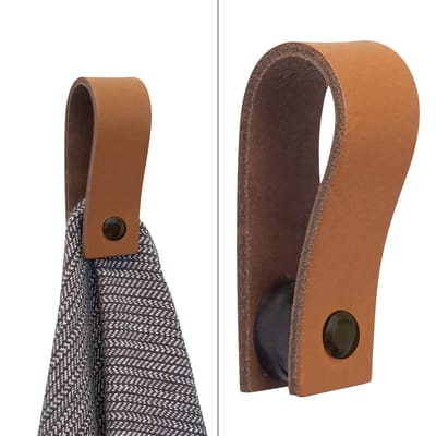 Handles and more® - 1x Leren magneet-lus - Lichtbruin - handdoekhaak - handdoeklus - handdoekhanger - magnetische handdoekhouder