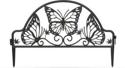 10x Tuinborder / Gazonrand / Tuinafzetting – Kunststof Tuinhek met Vlinderpatroon – 48 x 31 cm – Zwart – 10 Stuks – Flexibel en Koppelbaar – Voor Bloembedden, Gazon en Tuinpaden [11464BK]