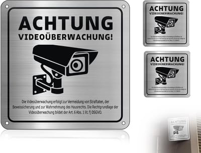 Bewakingsbord Aluminium - Waarschuwingssticker Camera - Veiligheid Thuis - Zelfklevend en Gaten - 15 x 15 cm - Grijs
