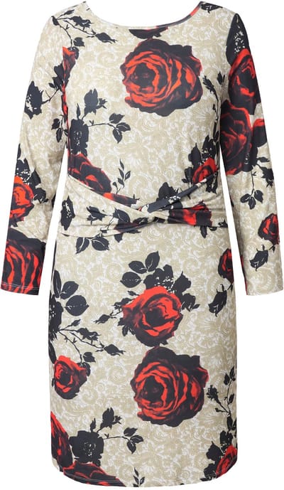 Ulla Popken - Dames - Jersey jurk Slim Fit rozen V-hals aan de achterkant - Off-white - Maat 42