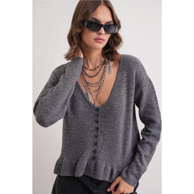 Lichtgewicht V-hals Tricot Top met Knopdetails