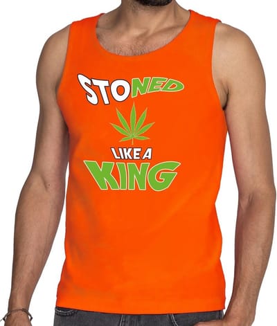 Oranje Stoned like a king hemd / mouwloos shirt oranje heren - Koningsdag kleding S