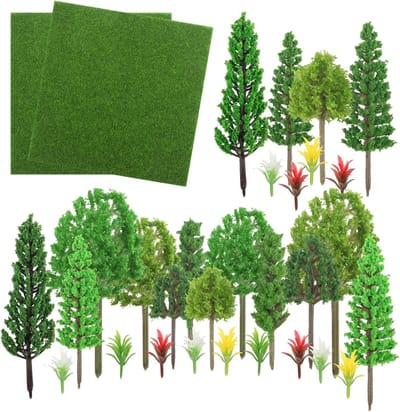 42 Stuks Bomen en Kunstgras voor Modelbouw, Miniatuurtuin en Terrarium Decoratie, Zacht en Duurzaam 15 x 15 cm